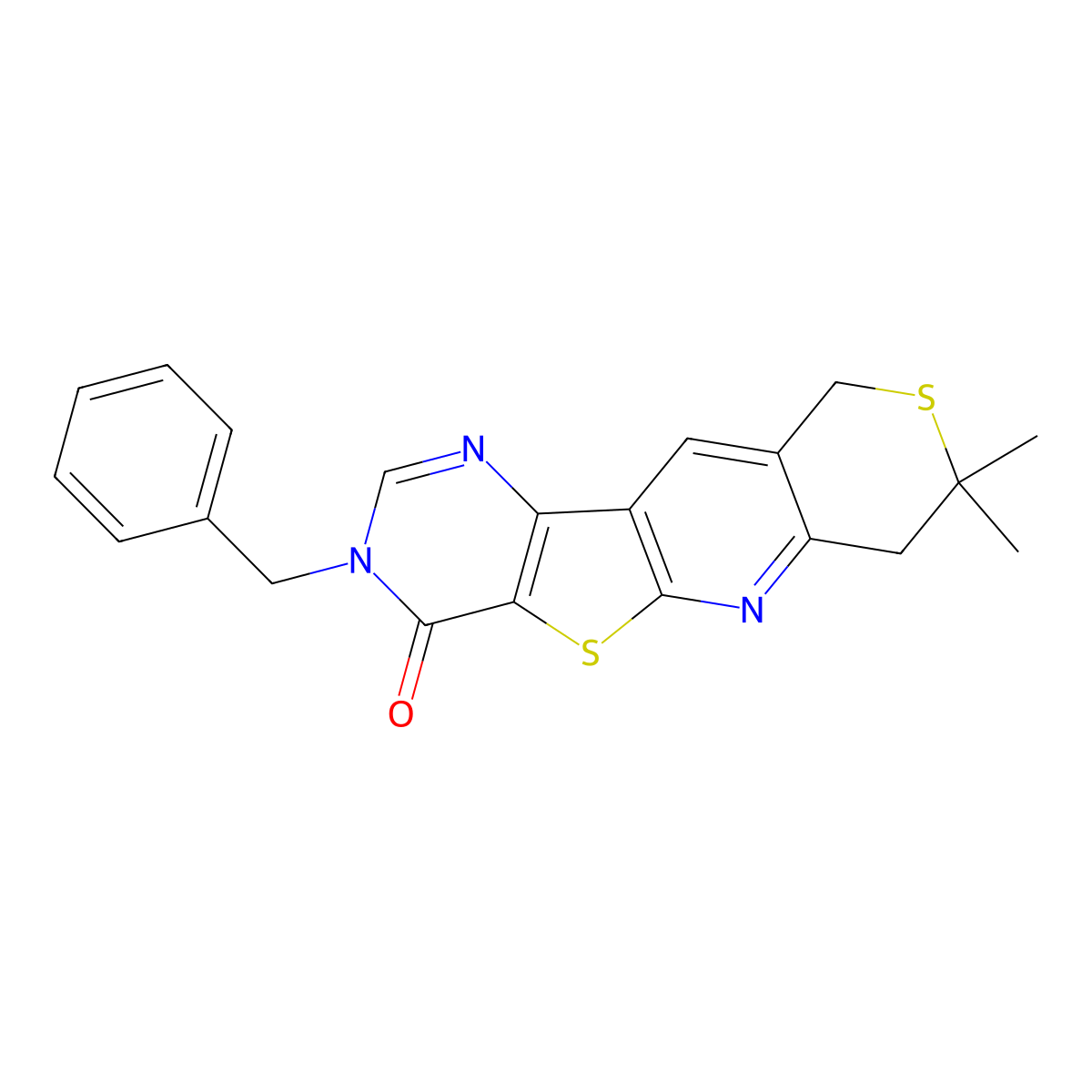 3-benzyl-8,8-dimethyl-7,10-dihydro-8H-thiopyrano[3'',4'':5',6']pyrido[3',2':4,5]thieno[3,2-d]pyrimidin-4(3H)-one molecular structure, CAS 831183-94-9