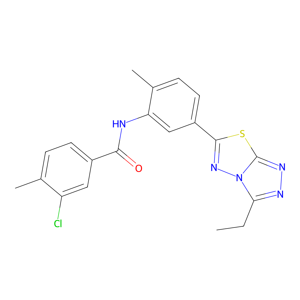 3-chloro-N-[5-(3-ethyl[1,2,4]triazolo[3,4-b][1,3,4]thiadiazol-6-yl)-2-methylphenyl]-4-methylbenzamide molecular structure, CAS 831184-07-7