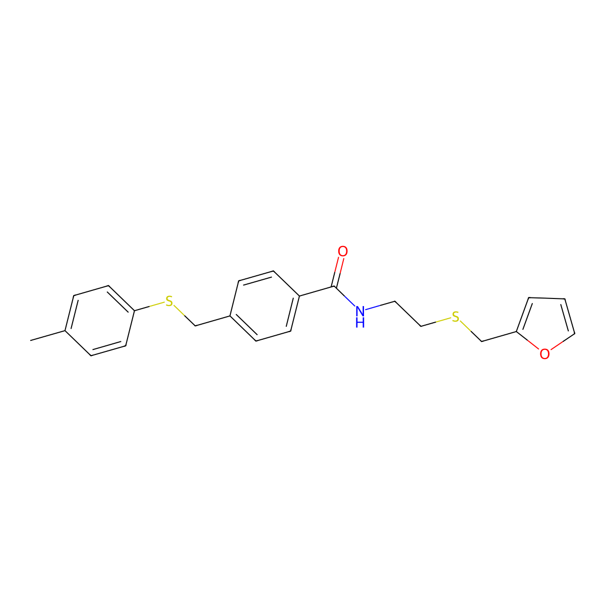 N-[2-(furan-2-ylmethylsulfanyl)ethyl]-4-[(4-methylphenyl)sulfanylmethyl]benzamide molecular structure, CAS 831184-37-3