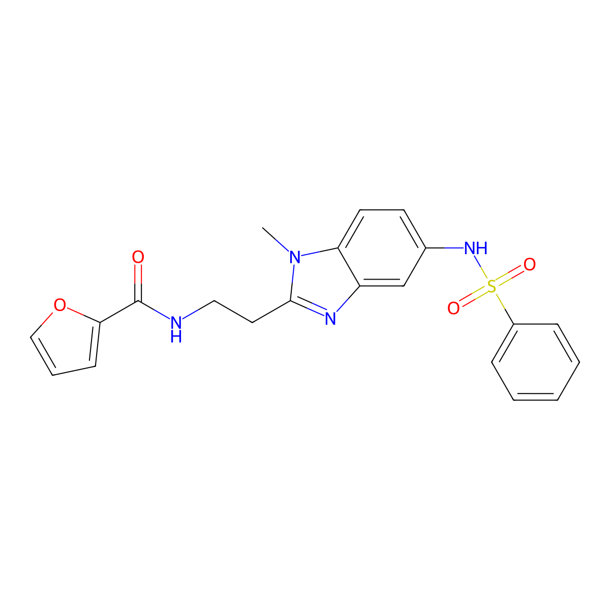 N-[2-[5-(benzenesulfonamido)-1-methylbenzimidazol-2-yl]ethyl]furan-2-carboxamide molecular structure, CAS 831184-59-9