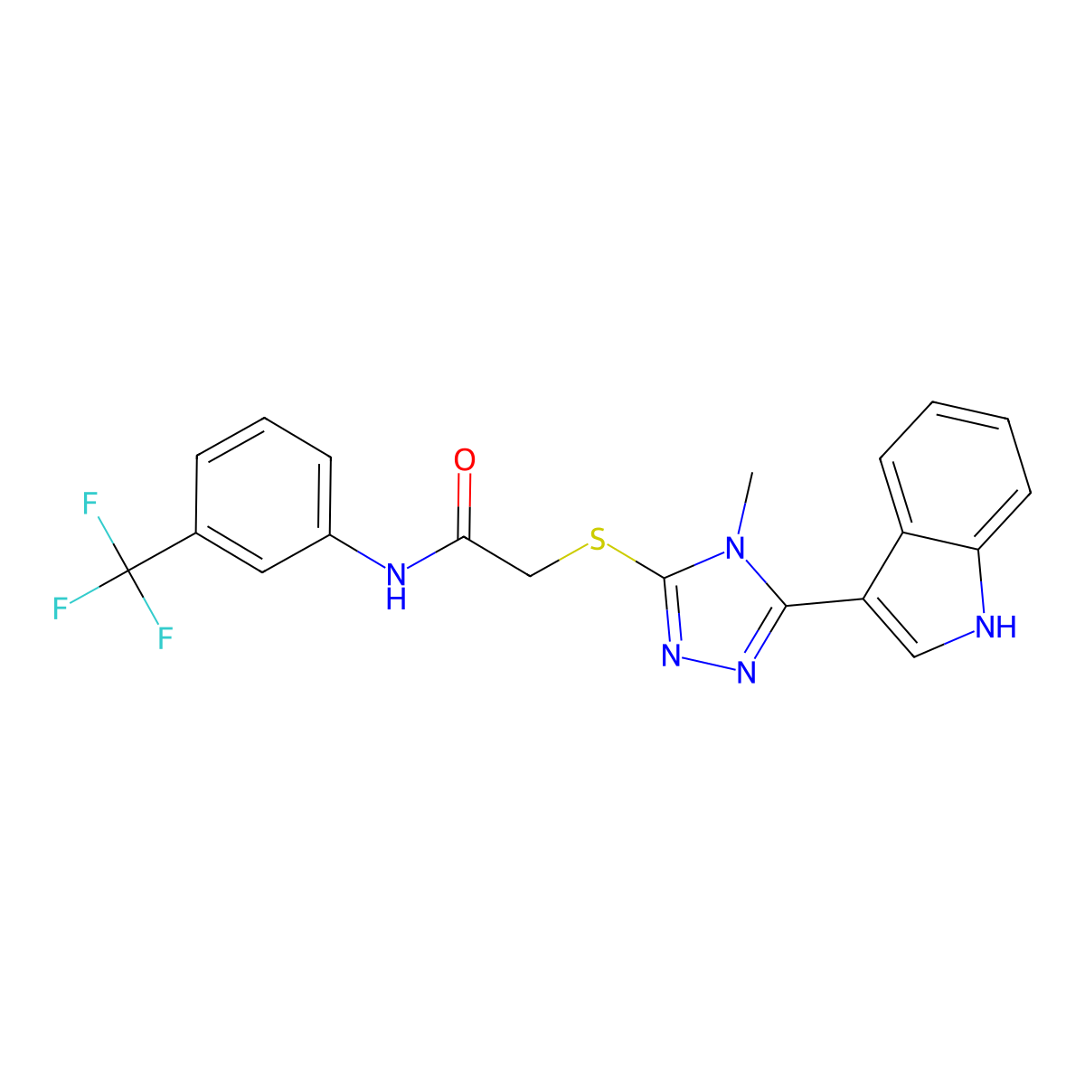 2-((5-(1H-indol-3-yl)-4-methyl-4H-1,2,4-triazol-3-yl)thio)-N-(3-(trifluoromethyl)phenyl)acetamide molecular structure, CAS 831185-12-7