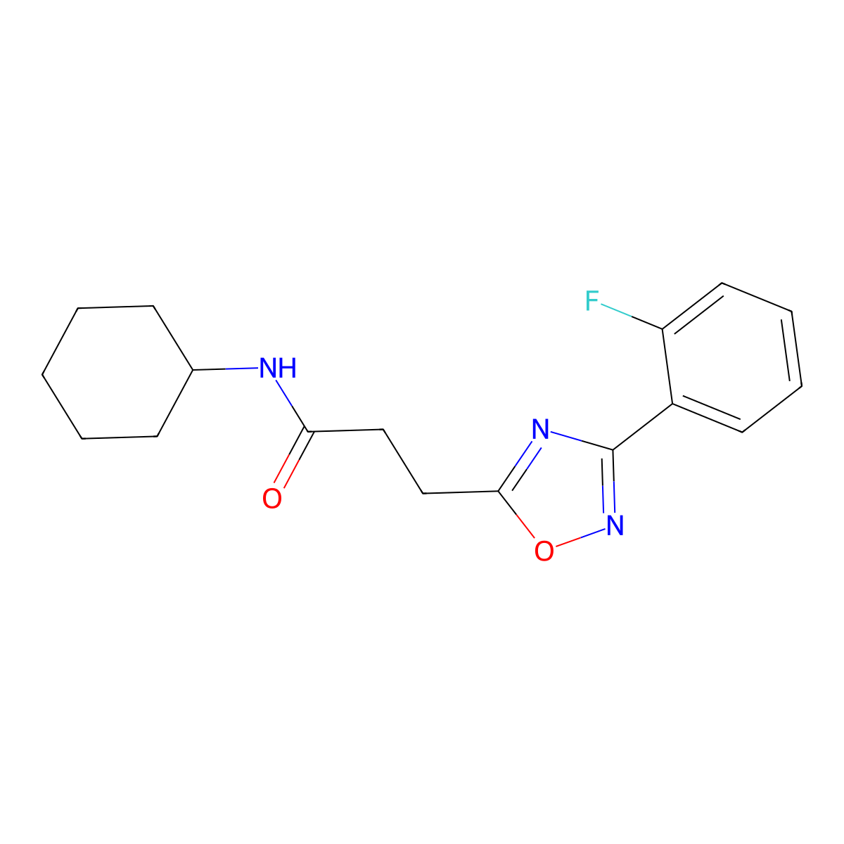 N-cyclohexyl-3-[3-(2-fluorophenyl)-1,2,4-oxadiazol-5-yl]propanamide molecular structure, CAS 831185-36-5