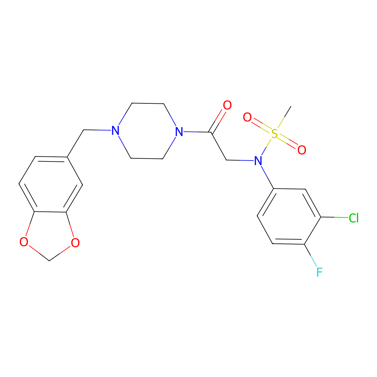 N-[2-[4-(1,3-benzodioxol-5-ylmethyl)piperazin-1-yl]-2-oxoethyl]-N-(3-chloro-4-fluorophenyl)methanesulfonamide molecular structure, CAS 831185-45-6