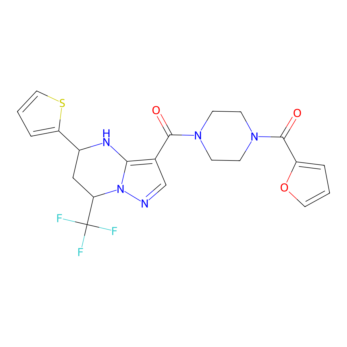 3-{[4-(2-Furoyl)-1-piperazinyl]carbonyl}-5-(2-thienyl)-7-(trifluoromethyl)-4,5,6,7-tetrahydropyrazolo[1,5-a]pyrimidine molecular structure, CAS 831185-46-7