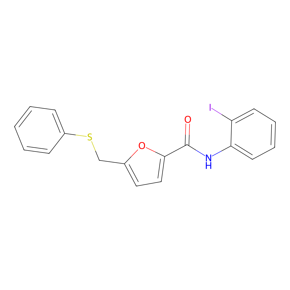 N-(2-iodophenyl)-5-(phenylsulfanylmethyl)furan-2-carboxamide molecular structure, CAS 831185-75-2