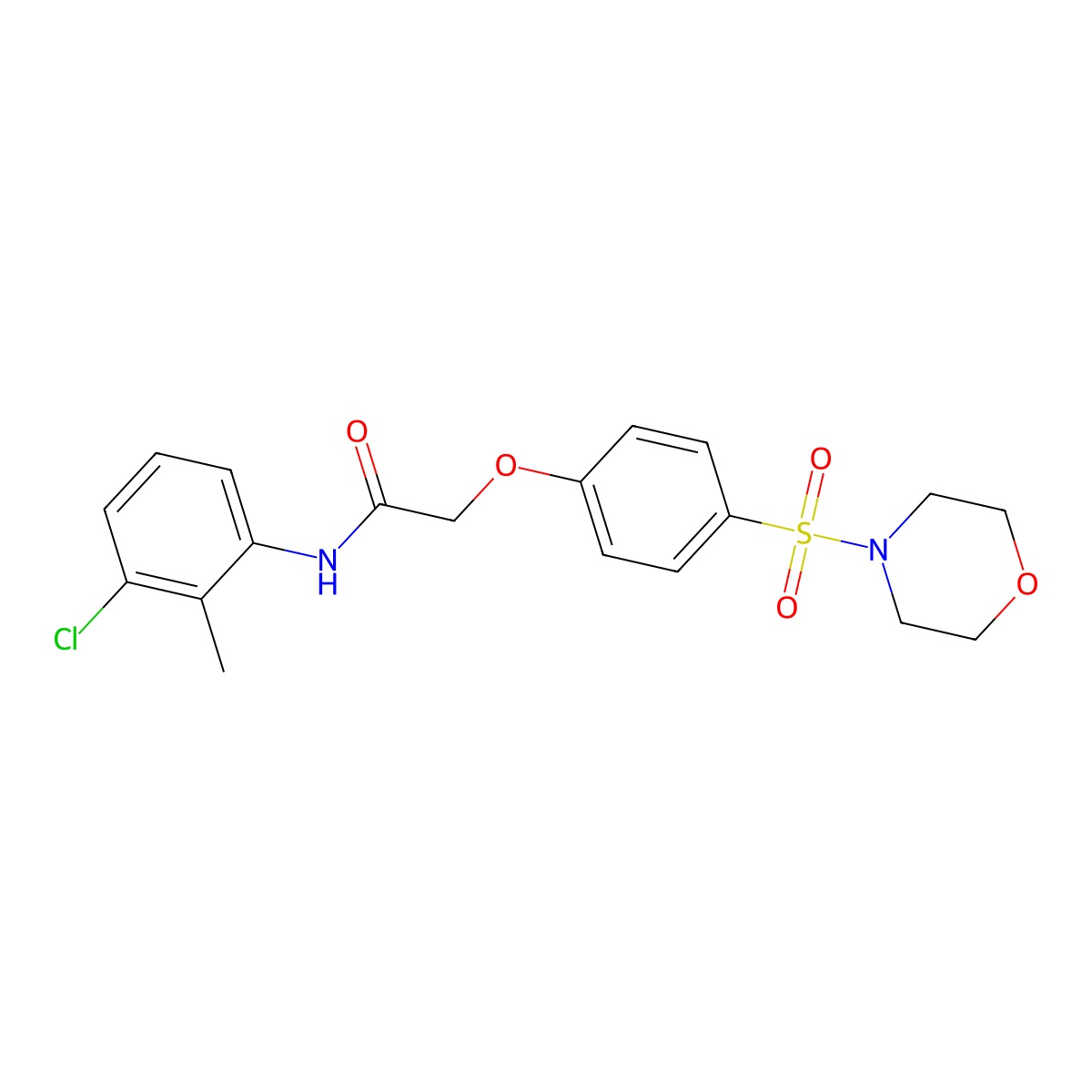 N-(3-chloro-2-methylphenyl)-2-(4-morpholin-4-ylsulfonylphenoxy)acetamide molecular structure, CAS 831185-77-4