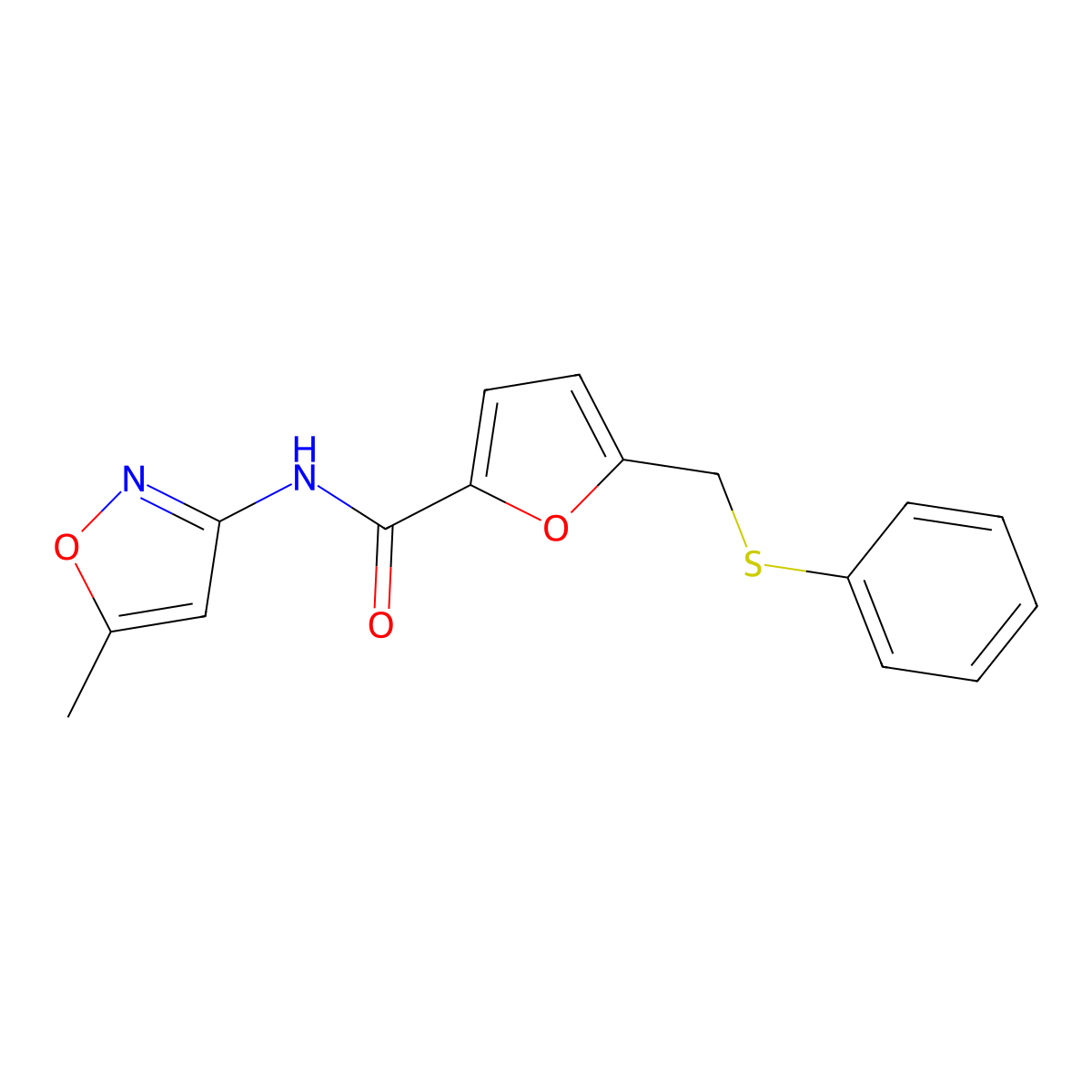 N-(5-methyl-1,2-oxazol-3-yl)-5-(phenylsulfanylmethyl)furan-2-carboxamide molecular structure, CAS 831185-80-9