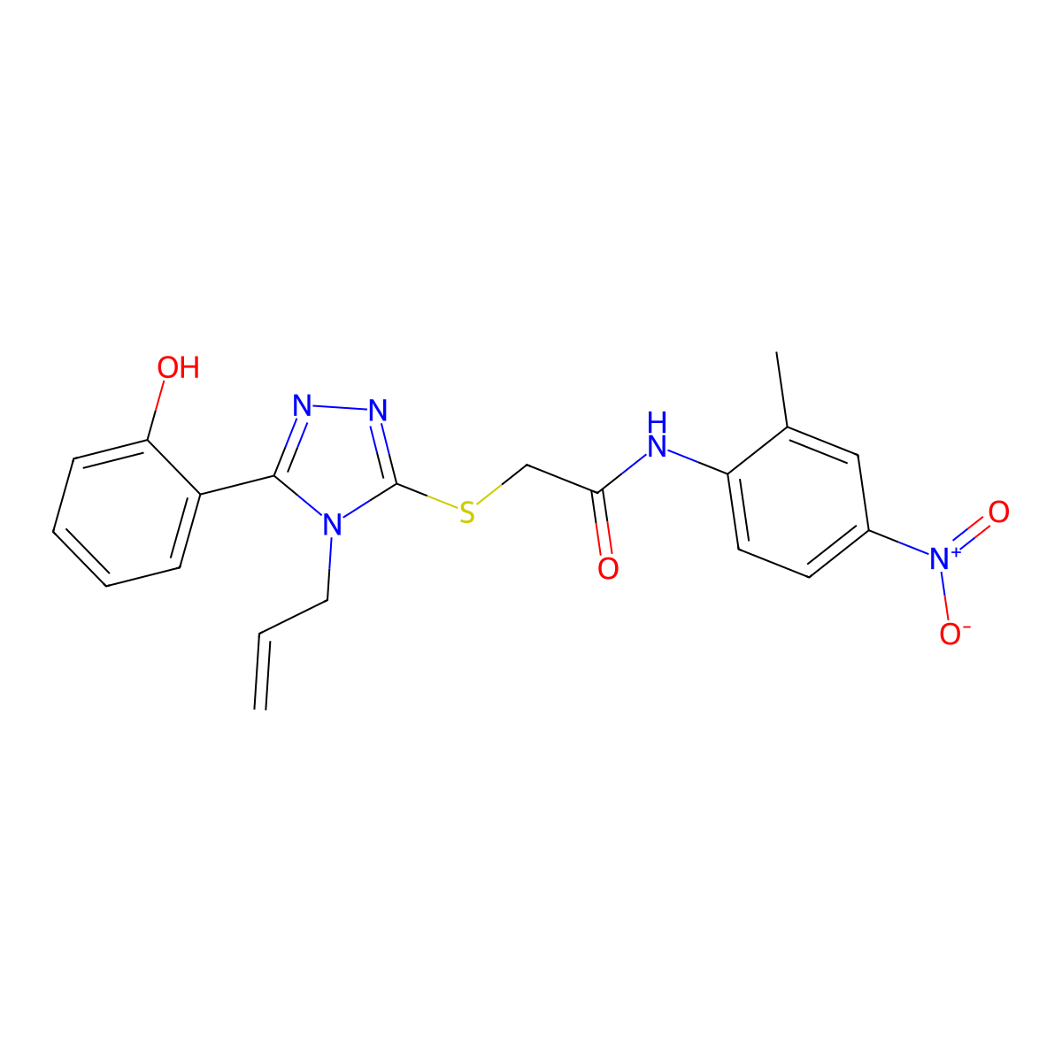 2-{[5-(2-hydroxyphenyl)-4-(prop-2-en-1-yl)-4H-1,2,4-triazol-3-yl]sulfanyl}-N-(2-methyl-4-nitrophenyl)acetamide molecular structure, CAS 831187-09-8