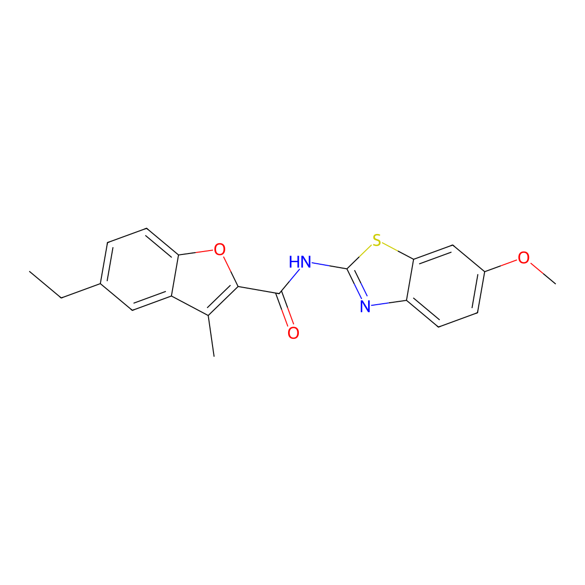 5-ethyl-N-(6-methoxy-1,3-benzothiazol-2-yl)-3-methyl-1-benzofuran-2-carboxamide molecular structure, CAS 831187-25-8