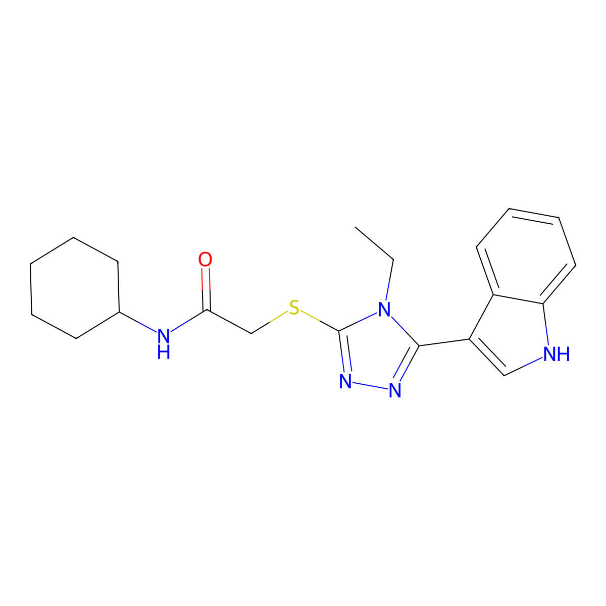 N-cyclohexyl-2-((4-ethyl-5-(1H-indol-3-yl)-4H-1,2,4-triazol-3-yl)thio)acetamide molecular structure, CAS 831187-40-7