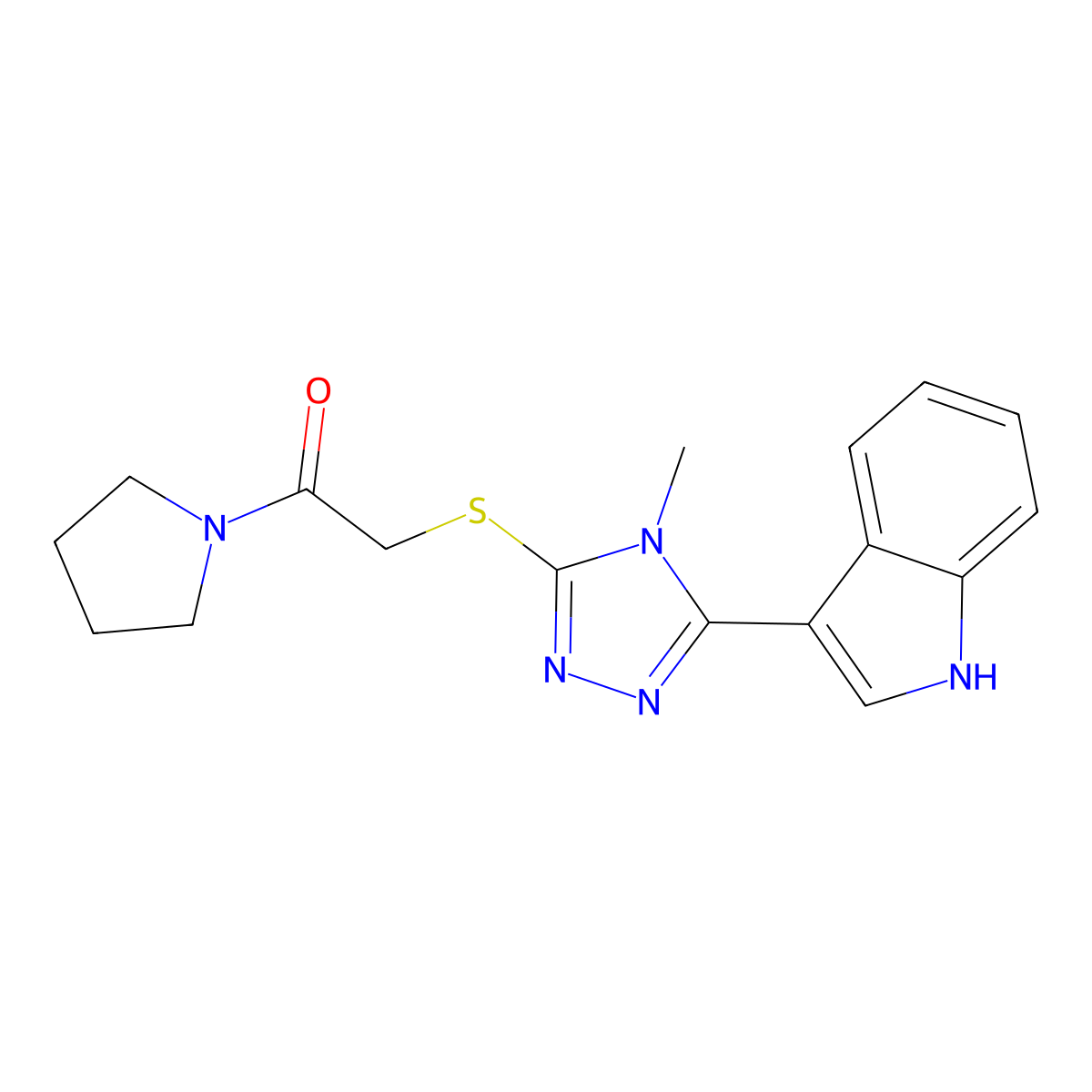 2-((5-(1H-indol-3-yl)-4-methyl-4H-1,2,4-triazol-3-yl)thio)-1-(pyrrolidin-1-yl)ethanone molecular structure, CAS 831187-46-3