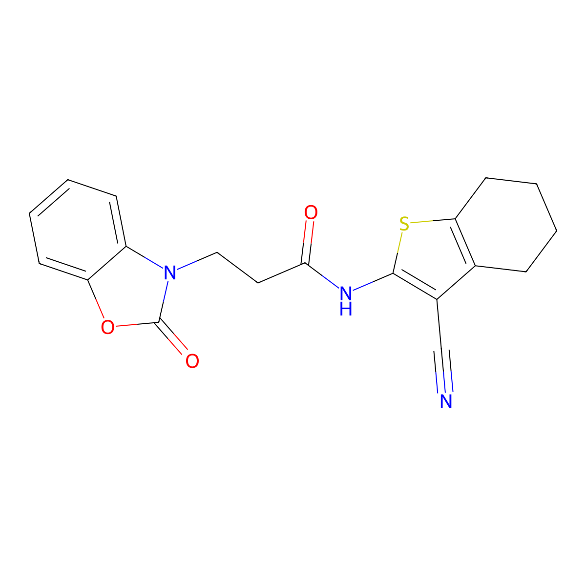 N-(3-cyano-4,5,6,7-tetrahydro-1-benzothiophen-2-yl)-3-(2-oxo-1,3-benzoxazol-3-yl)propanamide molecular structure, CAS 831187-48-5