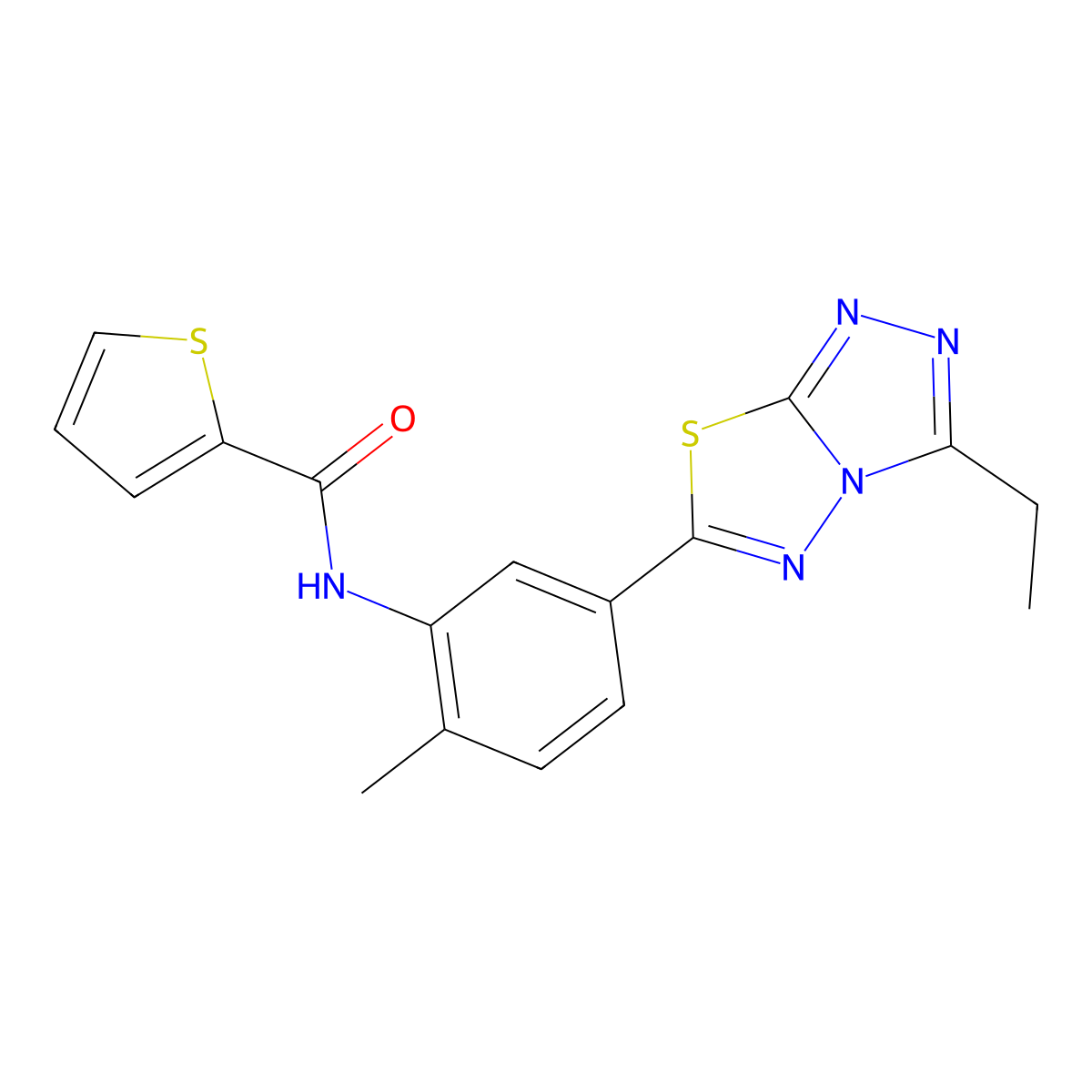 N-[5-(3-ethyl-[1,2,4]triazolo[3,4-b][1,3,4]thiadiazol-6-yl)-2-methylphenyl]thiophene-2-carboxamide molecular structure, CAS 831187-76-9