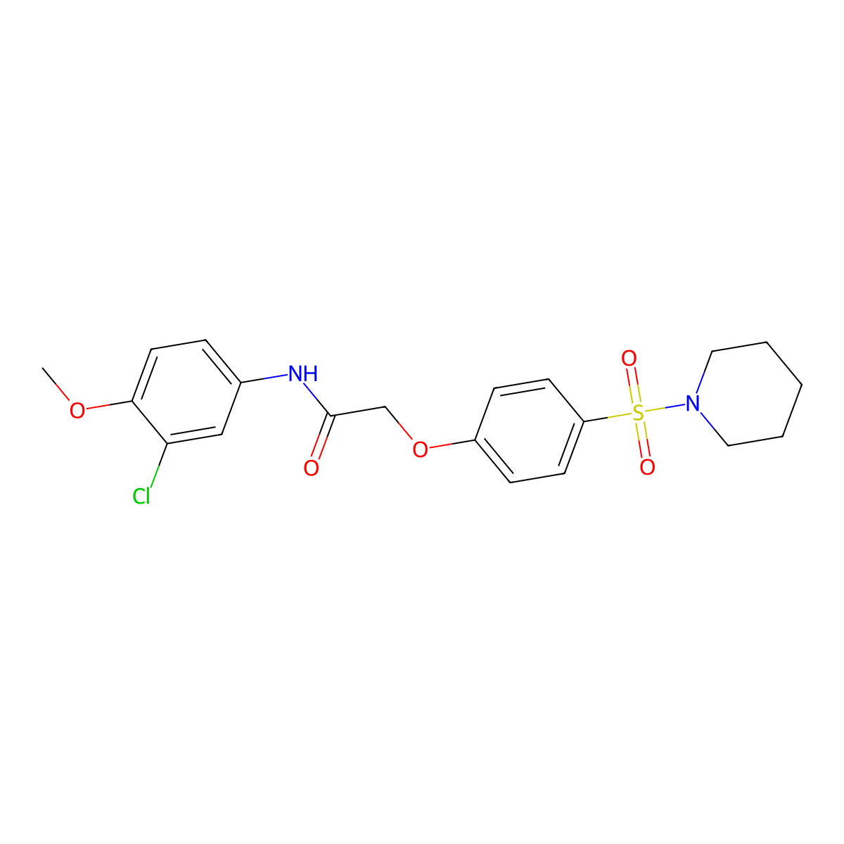 N-(3-chloro-4-methoxyphenyl)-2-(4-piperidin-1-ylsulfonylphenoxy)acetamide molecular structure, CAS 831187-95-2