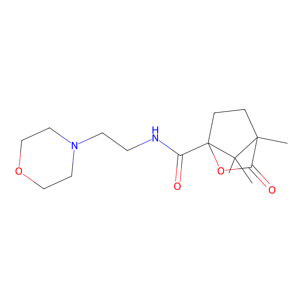 4,7,7-trimethyl-N-[2-(morpholin-4-yl)ethyl]-3-oxo-2-oxabicyclo[2.2.1]heptane-1-carboxamide molecular structure, CAS 831188-04-6