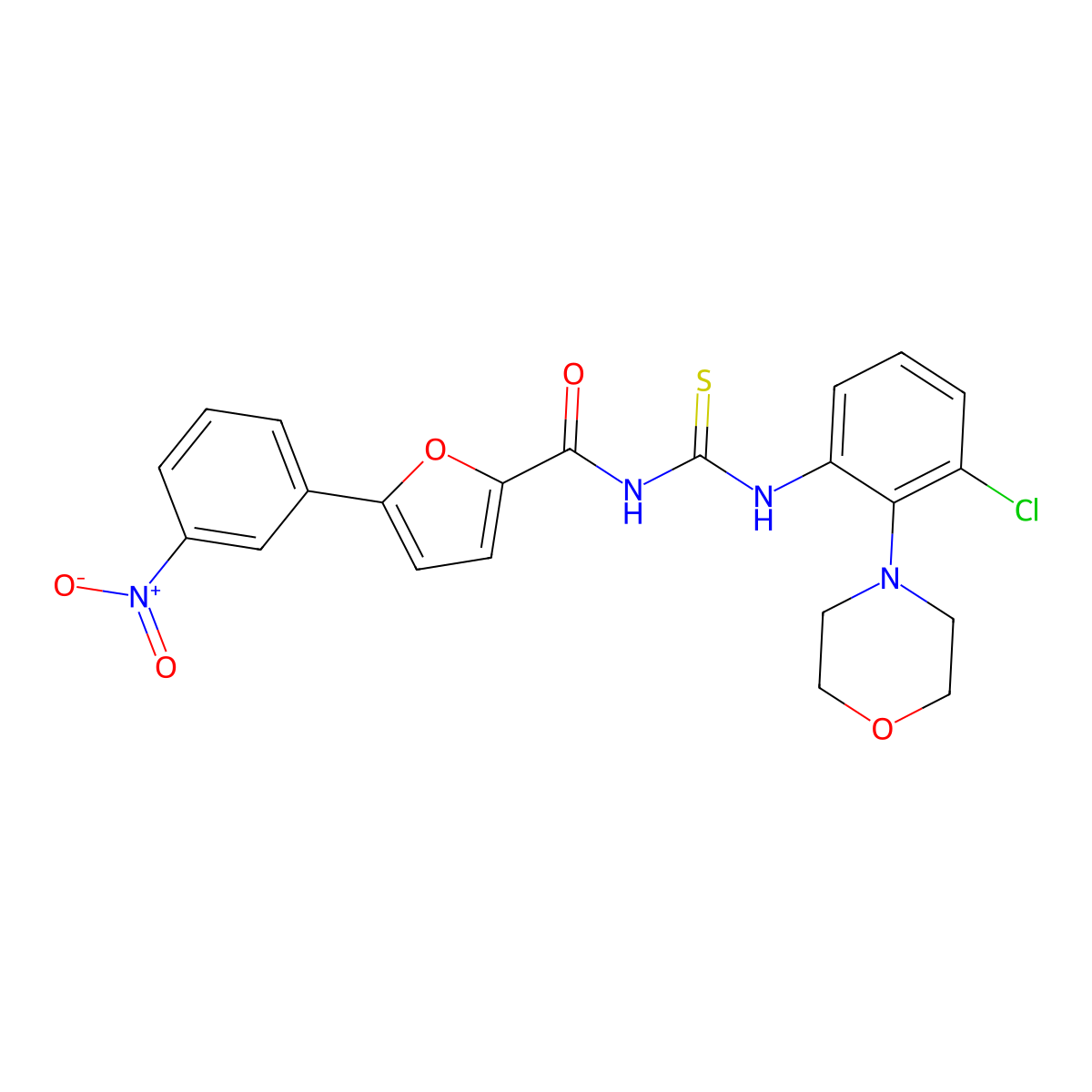 N-[(3-chloro-2-morpholin-4-ylphenyl)carbamothioyl]-5-(3-nitrophenyl)furan-2-carboxamide molecular structure, CAS 831188-12-6