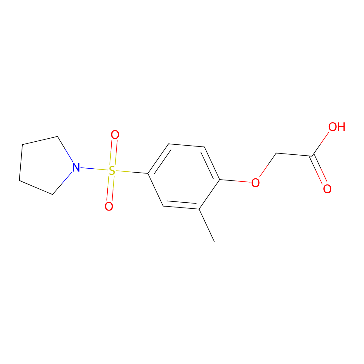 [2-Methyl-4-(pyrrolidin-1-ylsulfonyl)phenoxy]acetic acid molecular structure, CAS 831188-70-6