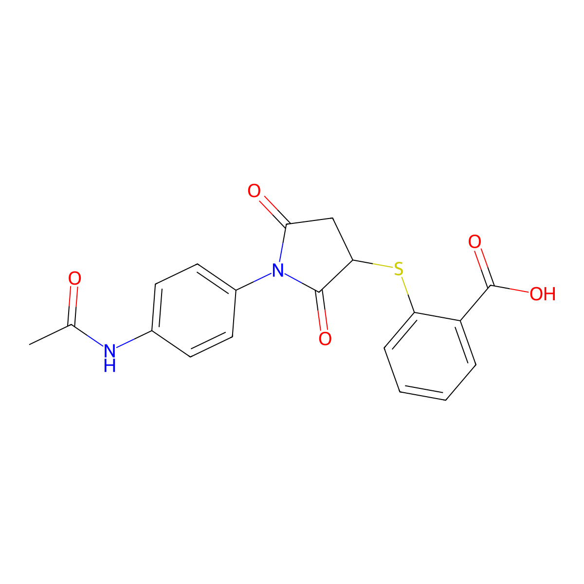 2-((1-(4-Acetamidophenyl)-2,5-dioxopyrrolidin-3-yl)thio)benzoic acid molecular structure, CAS 831188-72-8