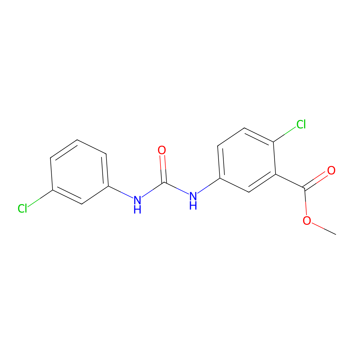 Methyl 2-chloro-5-{[(3-chlorophenyl)carbamoyl]amino}benzoate molecular structure, CAS 831189-20-9