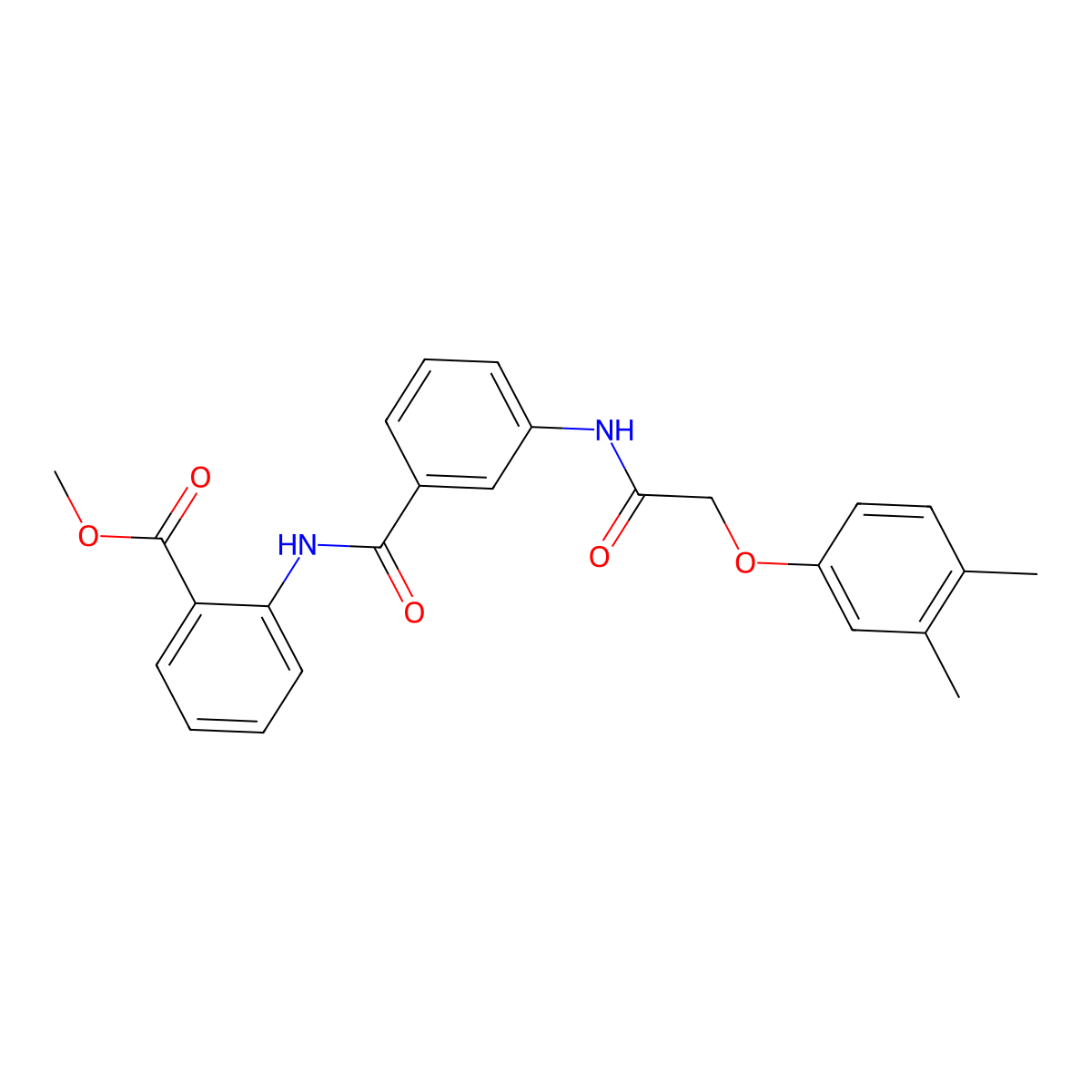 Methyl 2-{[(3-{[(3,4-dimethylphenoxy)acetyl]amino}phenyl)carbonyl]amino}benzoate molecular structure, CAS 831189-21-0