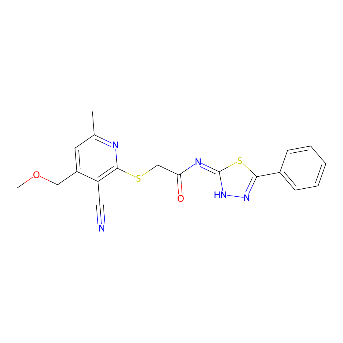 2-{[3-cyano-4-(methoxymethyl)-6-methylpyridin-2-yl]sulfanyl}-N-(5-phenyl-1,3,4-thiadiazol-2-yl)acetamide molecular structure, CAS 831189-22-1