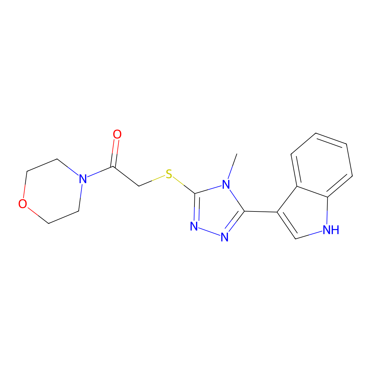 2-((5-(1H-indol-3-yl)-4-methyl-4H-1,2,4-triazol-3-yl)thio)-1-morpholinoethanone molecular structure, CAS 831189-28-7
