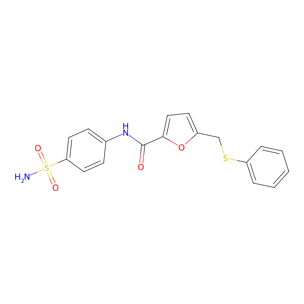 5-((phenylthio)methyl)-N-(4-sulfamoylphenyl)furan-2-carboxamide molecular structure, CAS 831189-47-0