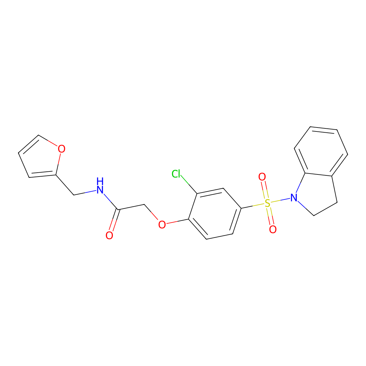 2-[2-chloro-4-(2,3-dihydroindol-1-ylsulfonyl)phenoxy]-N-(furan-2-ylmethyl)acetamide molecular structure, CAS 831189-63-0