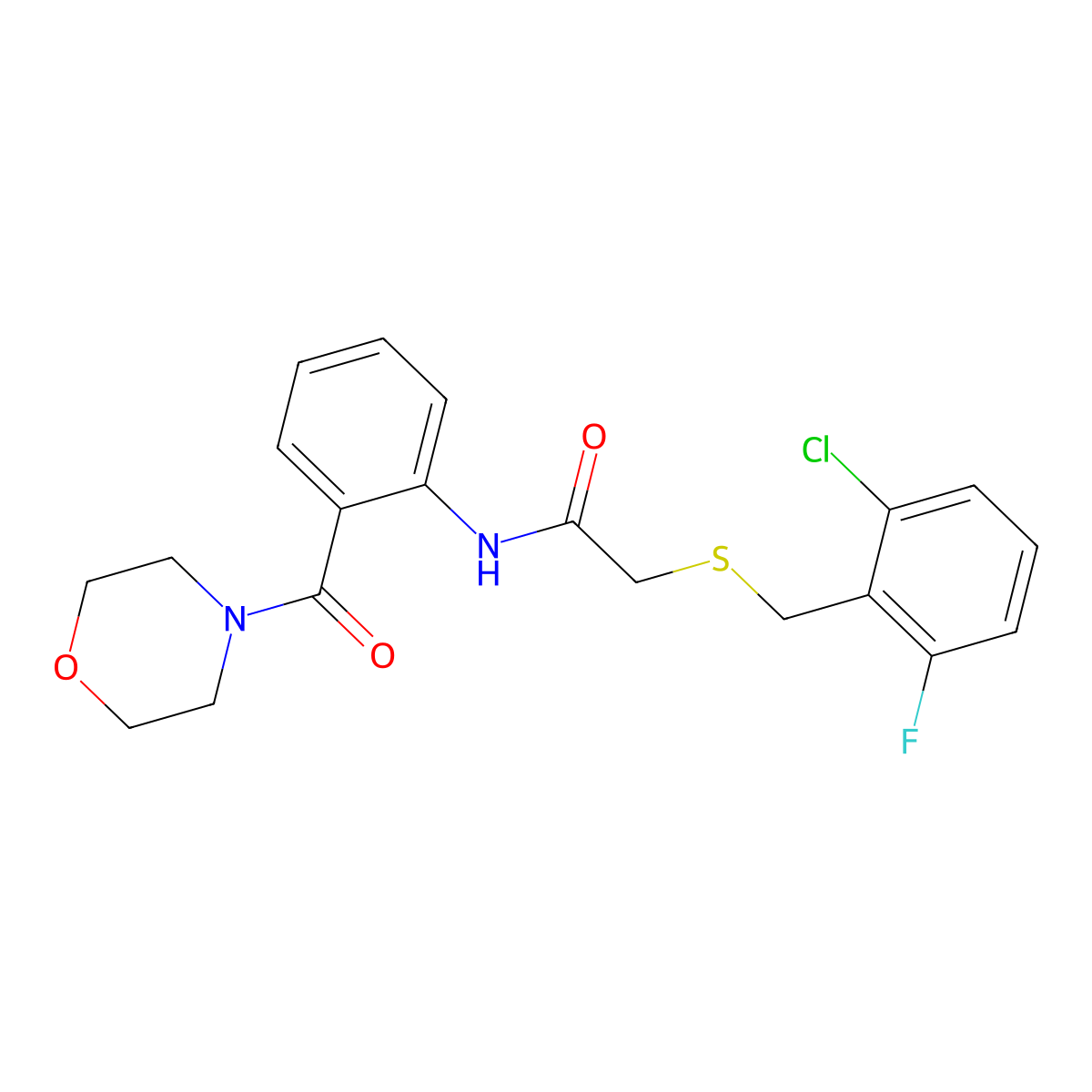 2-[(2-chloro-6-fluorophenyl)methylsulfanyl]-N-[2-(morpholine-4-carbonyl)phenyl]acetamide molecular structure, CAS 831192-17-7