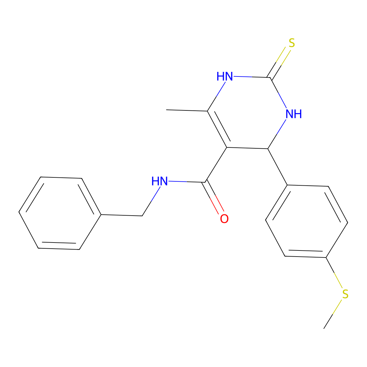 N-benzyl-6-methyl-4-(4-methylsulfanylphenyl)-2-sulfanylidene-3,4-dihydro-1H-pyrimidine-5-carboxamide molecular structure, CAS 831192-22-4