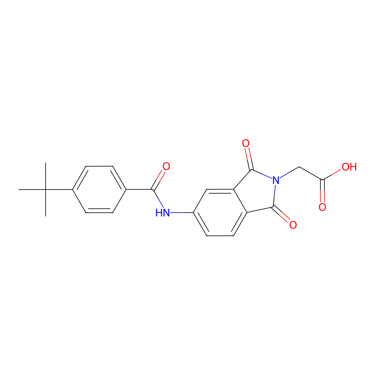 (5-{[(4-tert-butylphenyl)carbonyl]amino}-1,3-dioxo-1,3-dihydro-2H-isoindol-2-yl)acetic acid molecular structure, CAS 831192-26-8