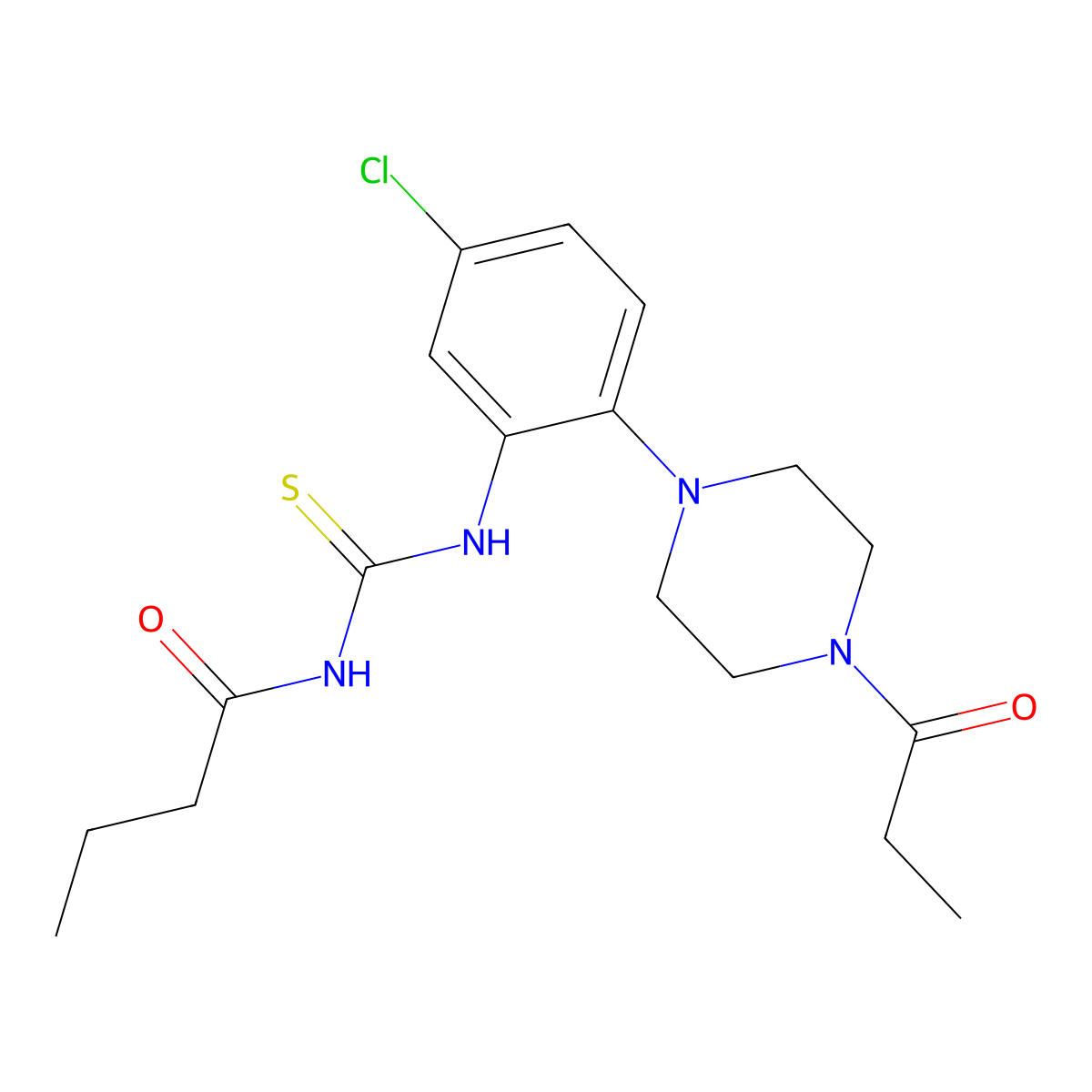 N-[[5-chloro-2-(4-propanoylpiperazin-1-yl)phenyl]carbamothioyl]butanamide molecular structure, CAS 831192-55-3