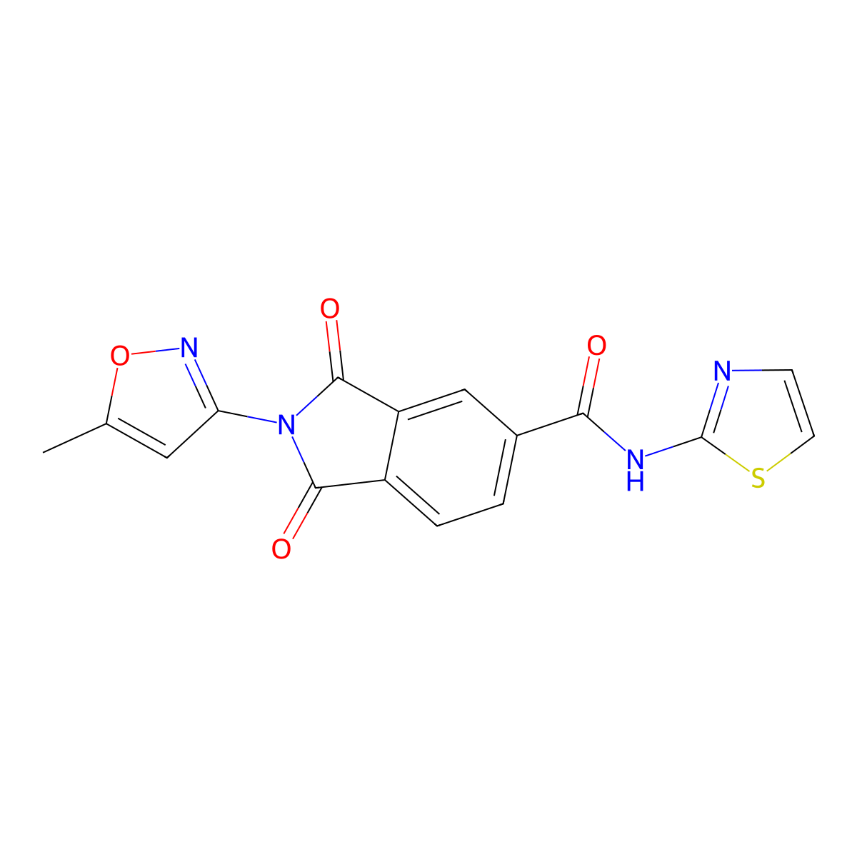 2-(5-methyl-1,2-oxazol-3-yl)-1,3-dioxo-N-(1,3-thiazol-2-yl)isoindole-5-carboxamide molecular structure, CAS 831192-72-4