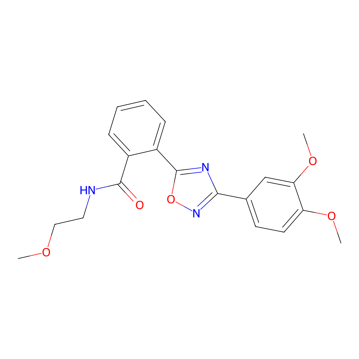 2-[3-(3,4-dimethoxyphenyl)-1,2,4-oxadiazol-5-yl]-N-(2-methoxyethyl)benzamide molecular structure, CAS 831192-84-8