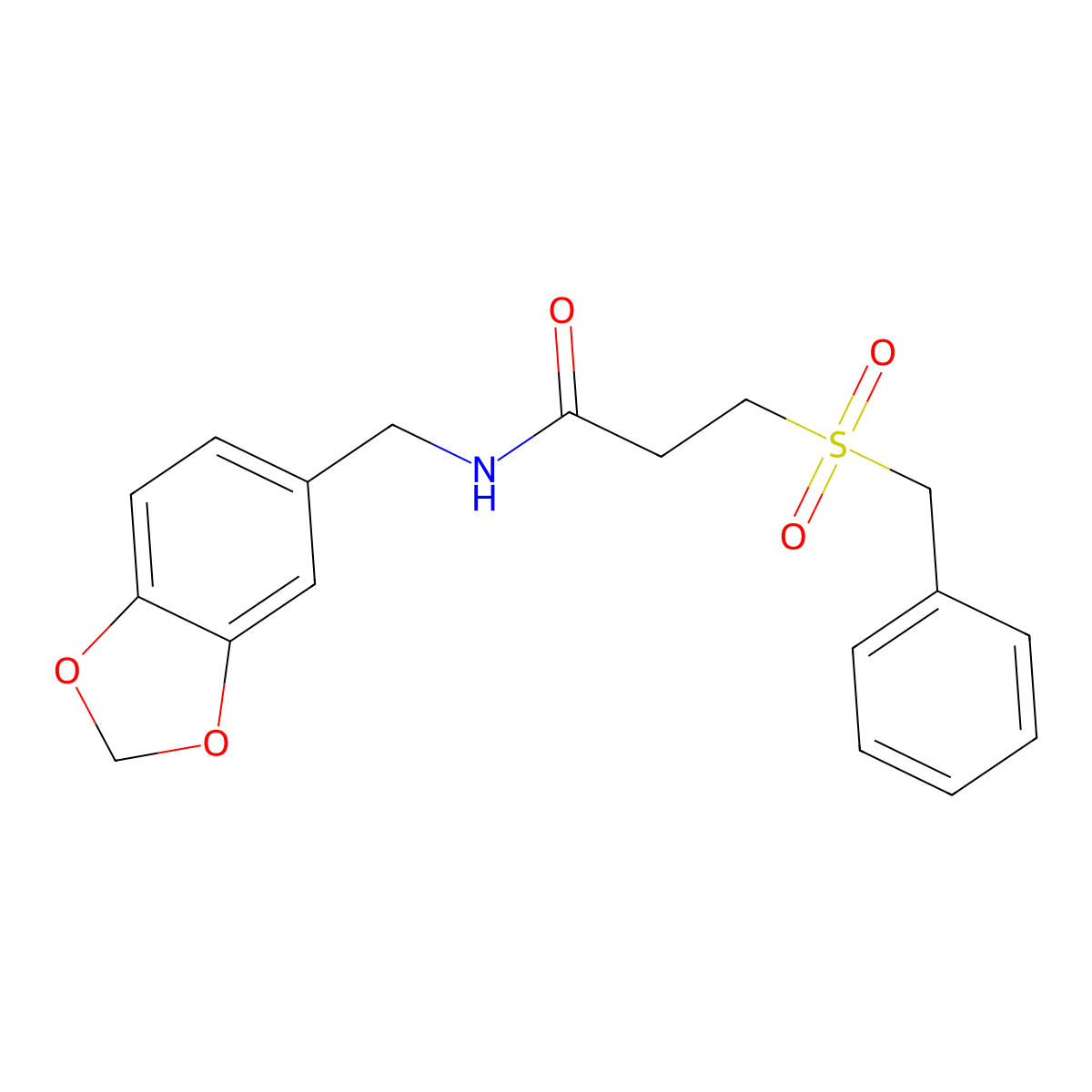 N-(1,3-benzodioxol-5-ylmethyl)-3-benzylsulfonylpropanamide molecular structure, CAS 831192-89-3