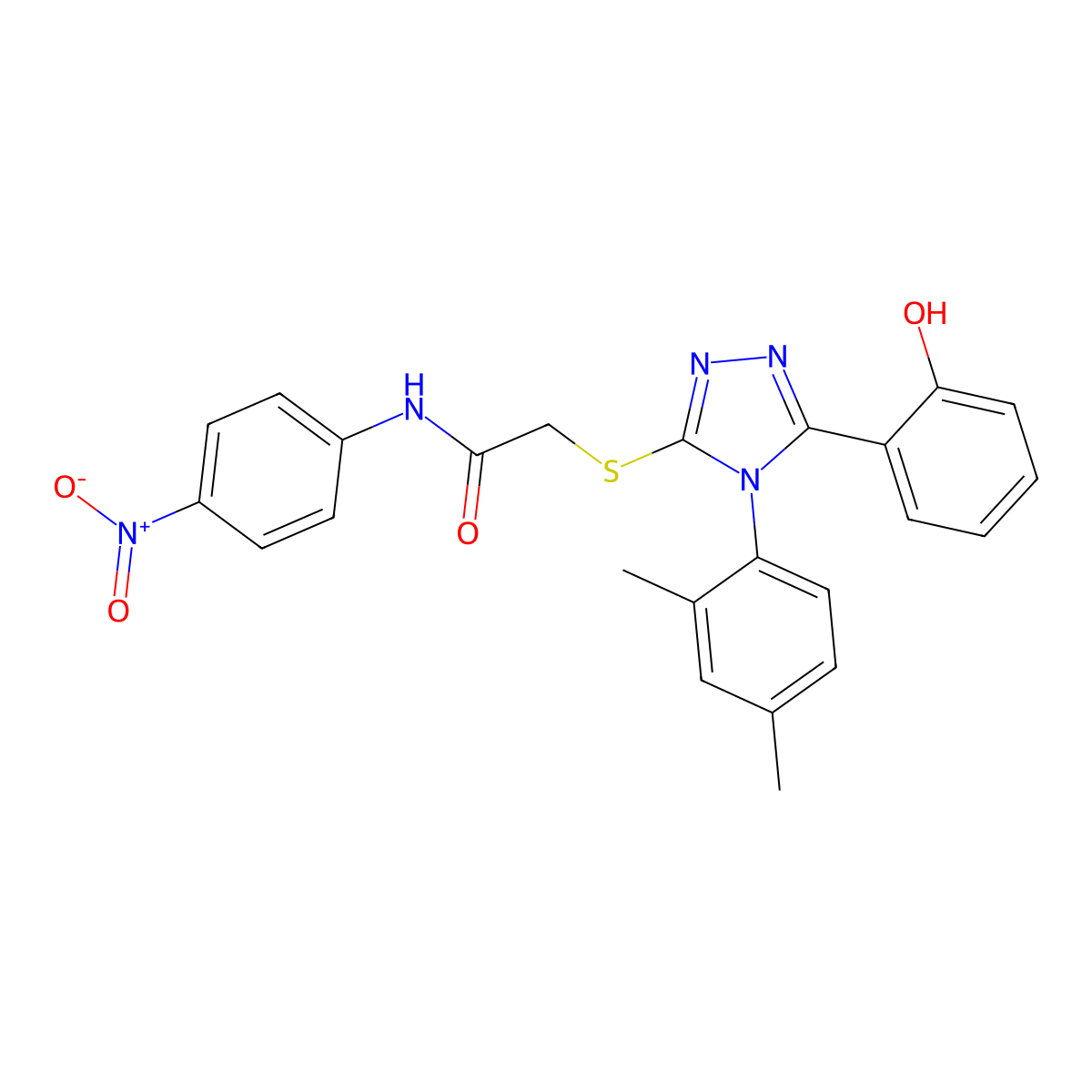 2-{[4-(2,4-dimethylphenyl)-5-(2-hydroxyphenyl)-4H-1,2,4-triazol-3-yl]sulfanyl}-N-(4-nitrophenyl)acetamide molecular structure, CAS 831193-02-3
