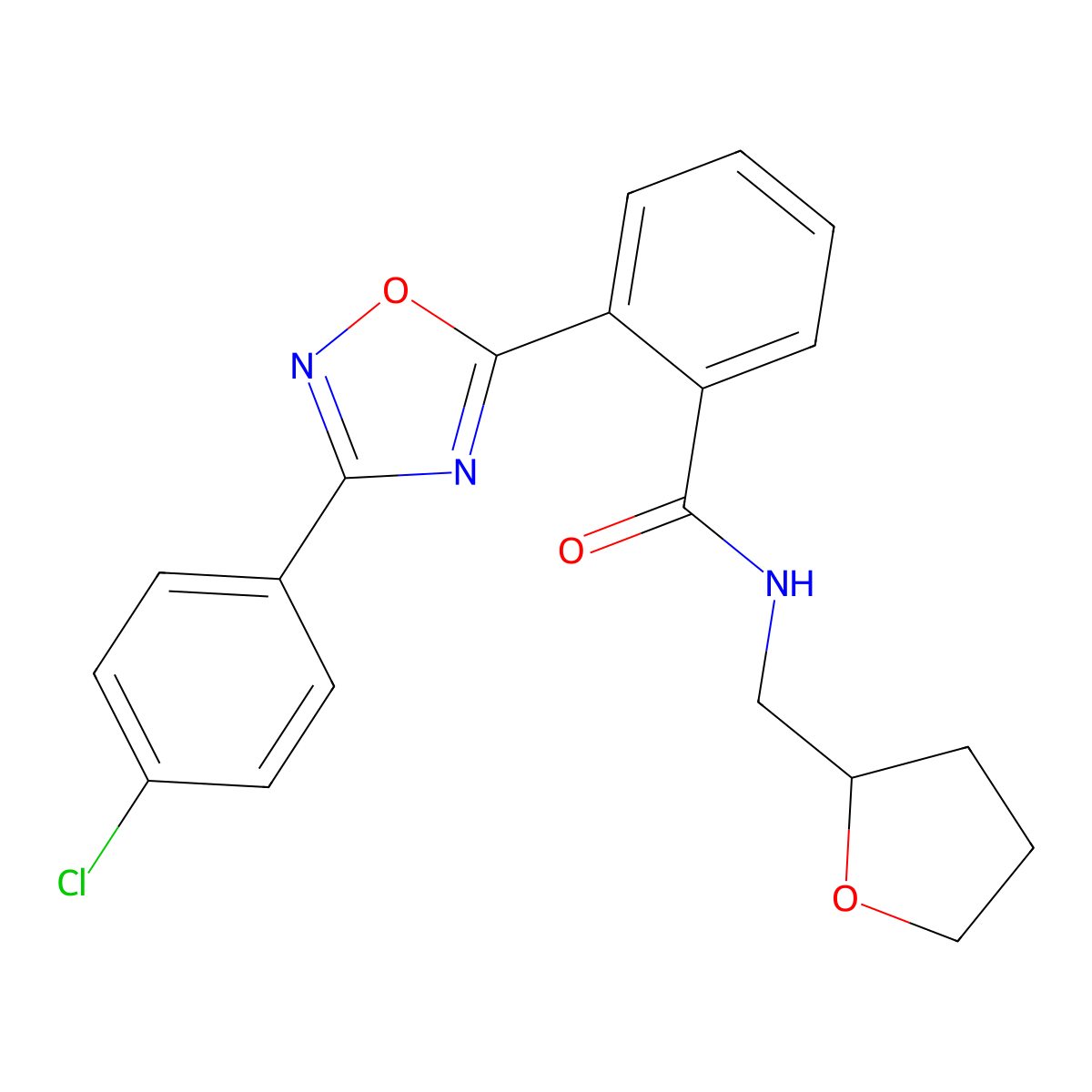 2-[3-(4-chlorophenyl)-1,2,4-oxadiazol-5-yl]-N-(oxolan-2-ylmethyl)benzamide molecular structure, CAS 831193-03-4