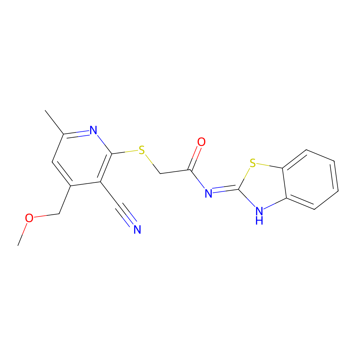 N-(1,3-benzothiazol-2-yl)-2-[3-cyano-4-(methoxymethyl)-6-methylpyridin-2-yl]sulfanylacetamide molecular structure, CAS 831193-54-5