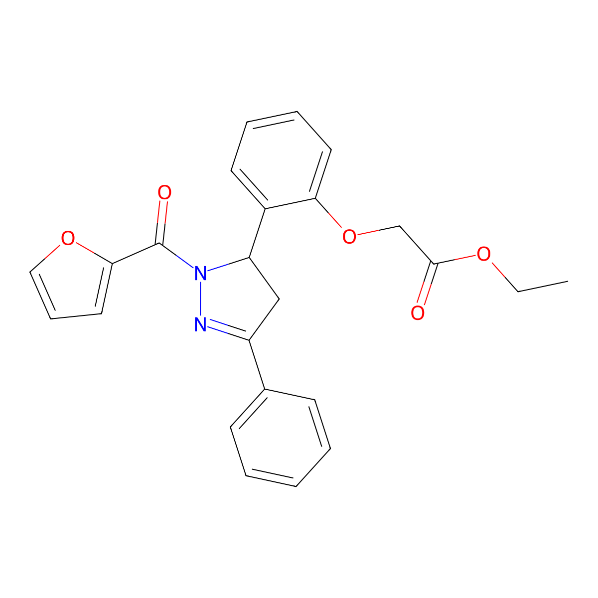 ethyl 2-{2-[1-(furan-2-carbonyl)-3-phenyl-4,5-dihydro-1H-pyrazol-5-yl]phenoxy}acetate molecular structure, CAS 831194-63-9
