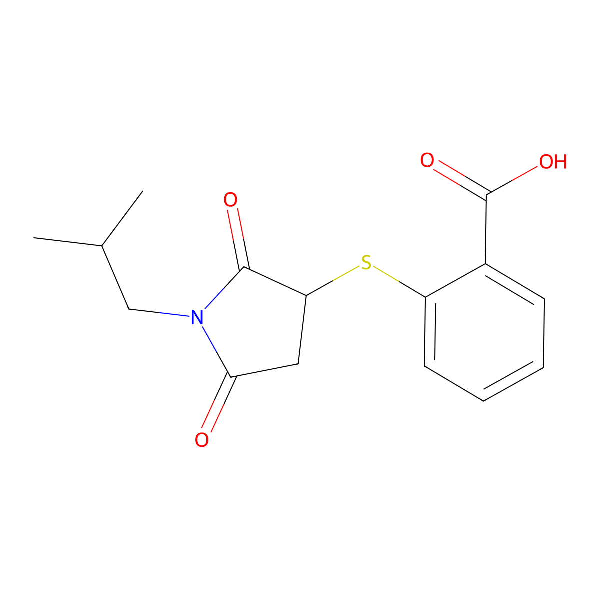 2-((1-Isobutyl-2,5-dioxopyrrolidin-3-yl)thio)benzoic acid molecular structure, CAS 831194-72-0