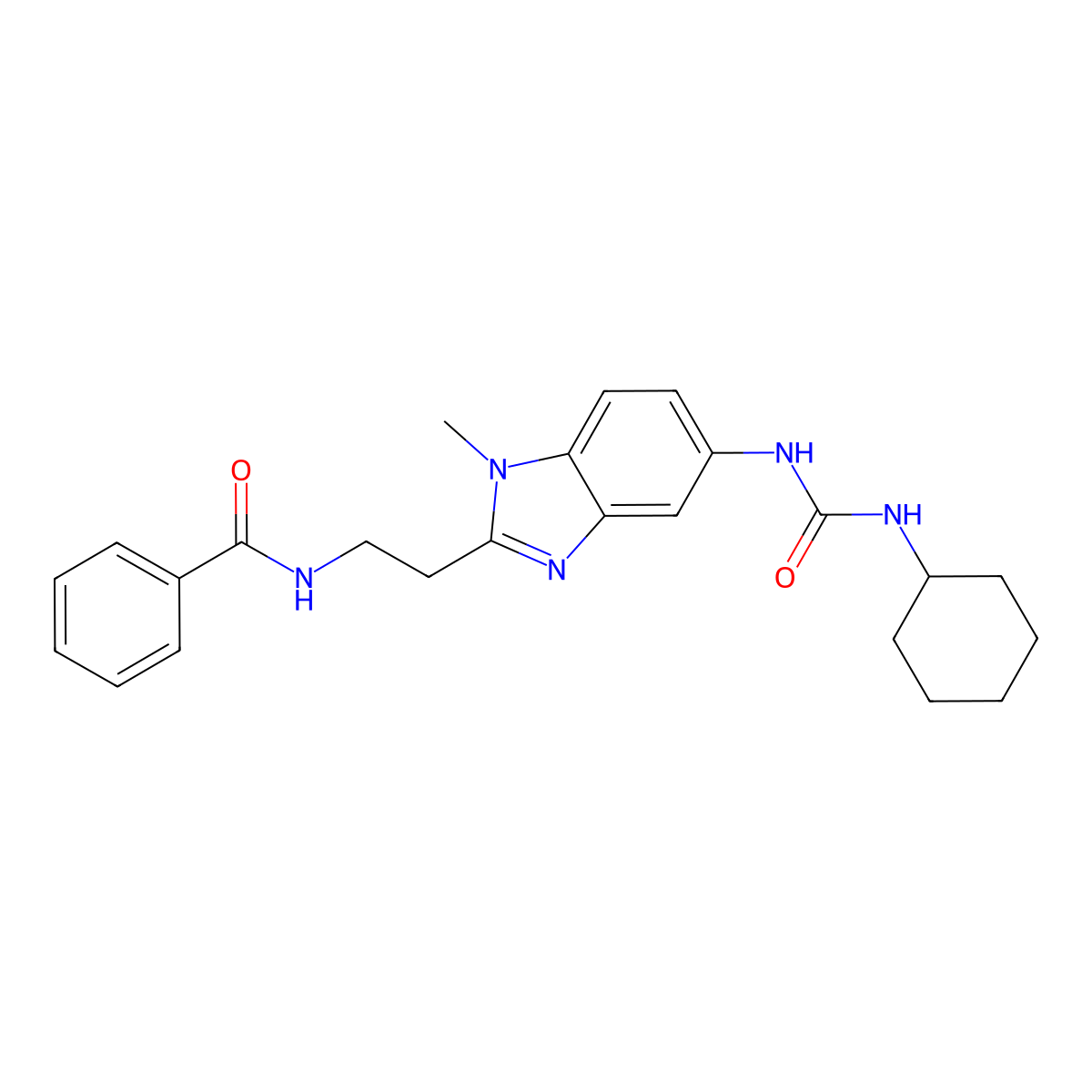 N-[2-[5-(cyclohexylcarbamoylamino)-1-methylbenzimidazol-2-yl]ethyl]benzamide molecular structure, CAS 831197-79-6