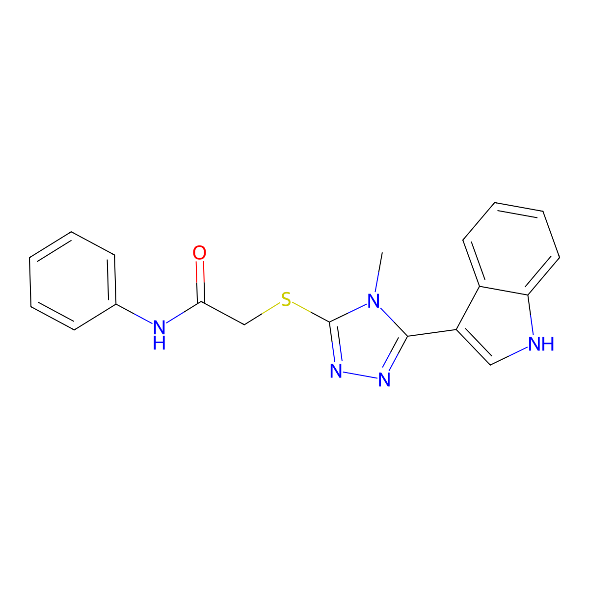 2-((5-(1H-indol-3-yl)-4-methyl-4H-1,2,4-triazol-3-yl)thio)-N-phenylacetamide molecular structure, CAS 831198-46-0