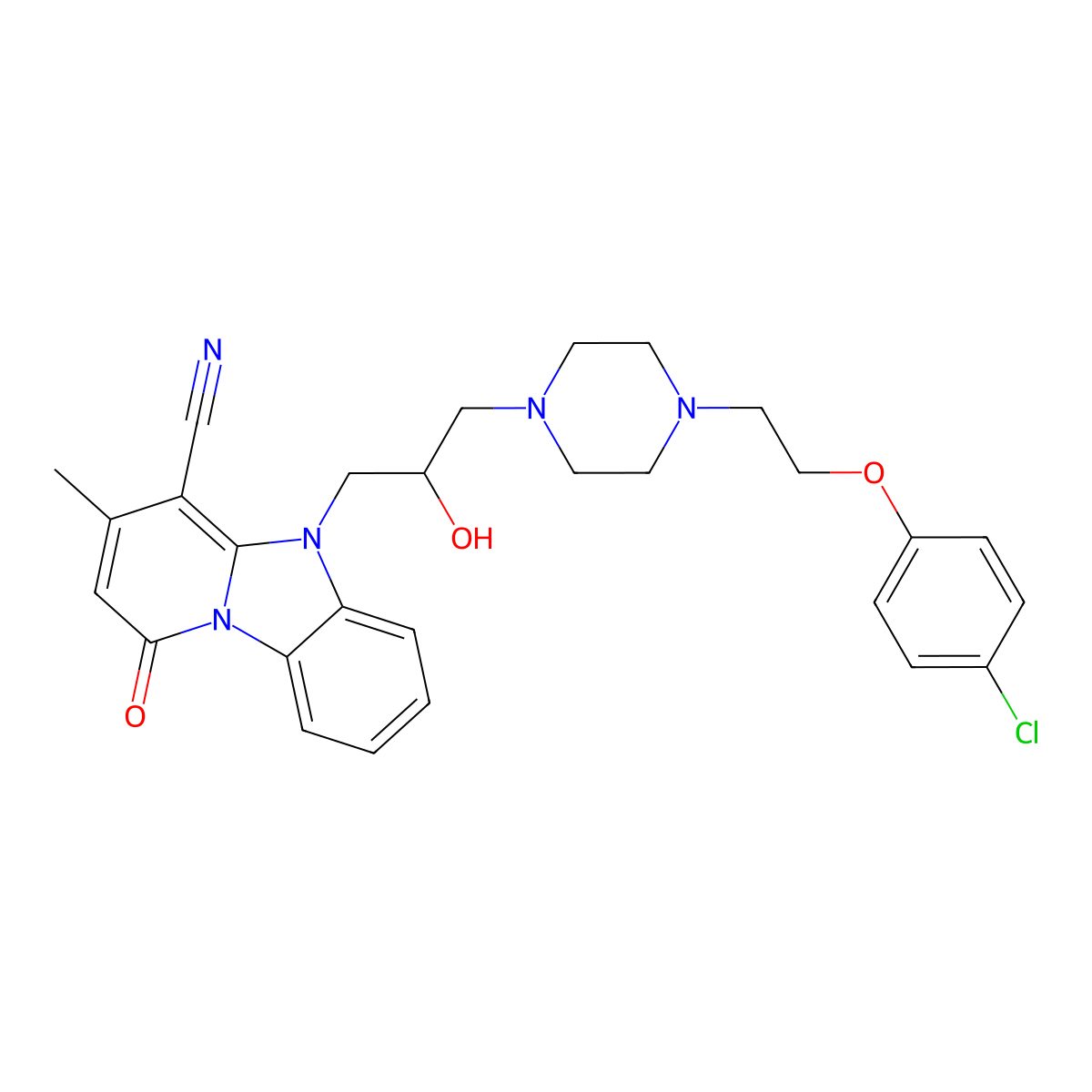 5-[3-[4-[2-(4-Chlorophenoxy)ethyl]piperazin-1-yl]-2-hydroxypropyl]-3-methyl-1-oxopyrido[1,2-a]benzimidazole-4-carbonitrile molecular structure, CAS 831198-80-2