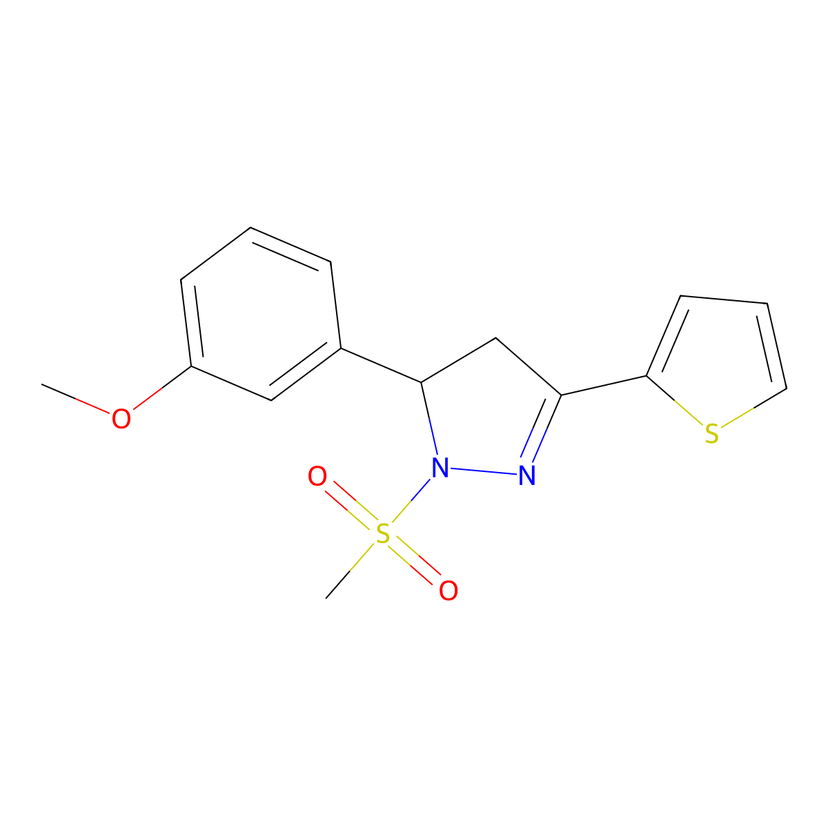 3-(3-Methoxyphenyl)-2-methylsulfonyl-5-thiophen-2-yl-3,4-dihydropyrazole molecular structure, CAS 831198-83-5