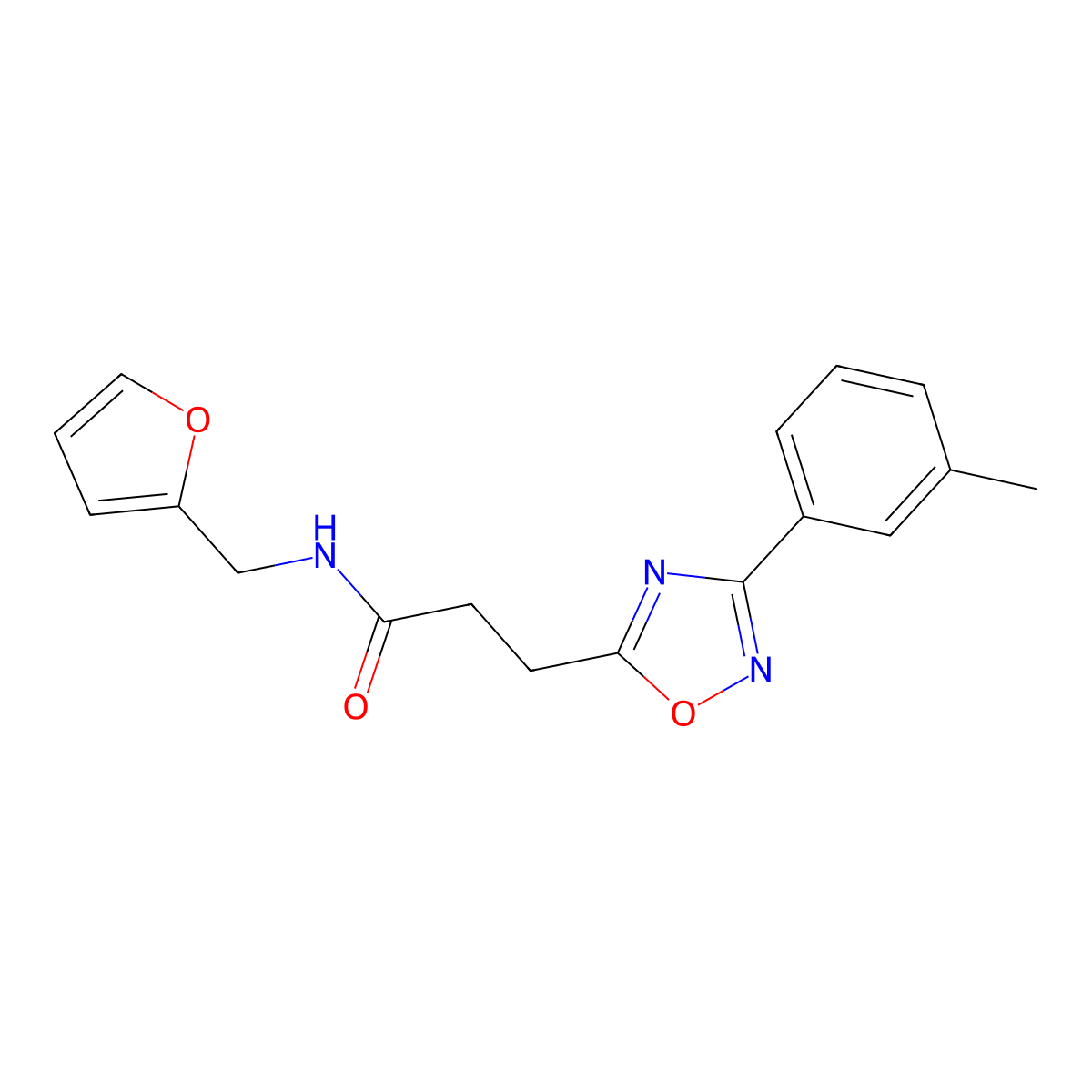 N-(furan-2-ylmethyl)-3-[3-(3-methylphenyl)-1,2,4-oxadiazol-5-yl]propanamide molecular structure, CAS 831199-28-1