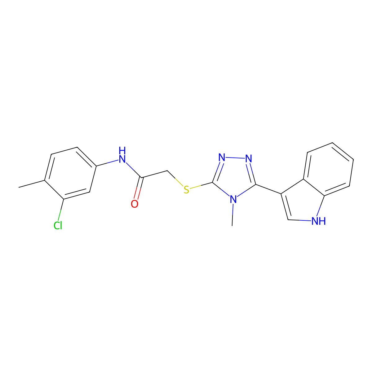 2-((5-(1H-indol-3-yl)-4-methyl-4H-1,2,4-triazol-3-yl)thio)-N-(3-chloro-4-methylphenyl)acetamide molecular structure, CAS 831199-32-7