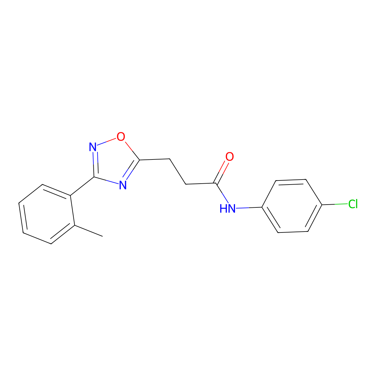 N-(4-chlorophenyl)-3-[3-(2-methylphenyl)-1,2,4-oxadiazol-5-yl]propanamide molecular structure, CAS 831200-01-2