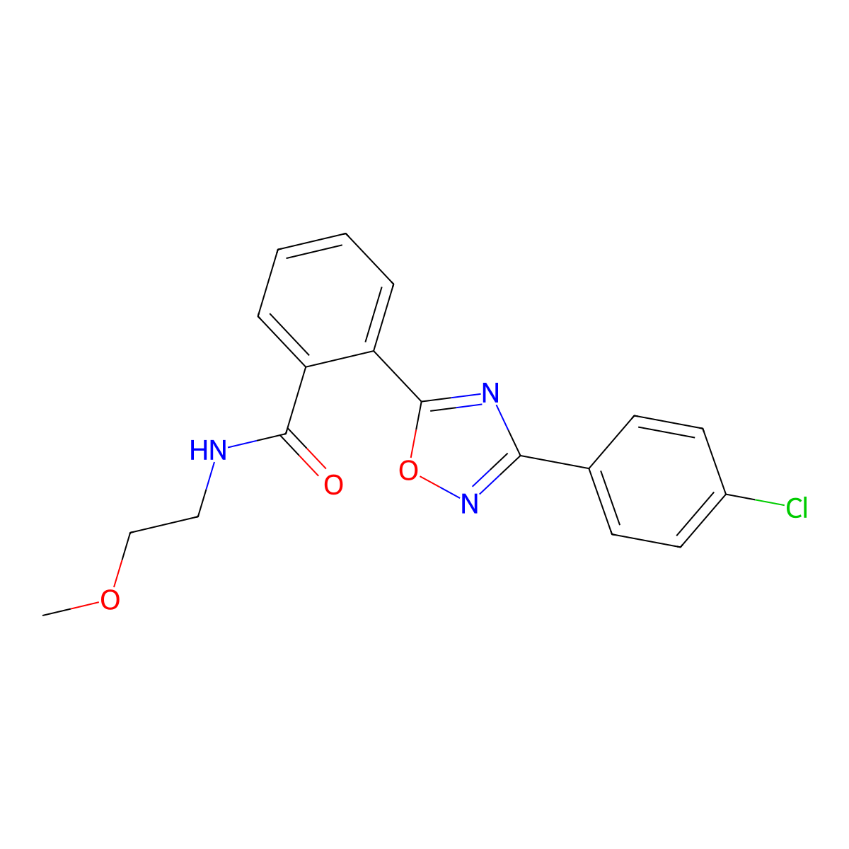 2-[3-(4-chlorophenyl)-1,2,4-oxadiazol-5-yl]-N-(2-methoxyethyl)benzamide molecular structure, CAS 831200-37-4