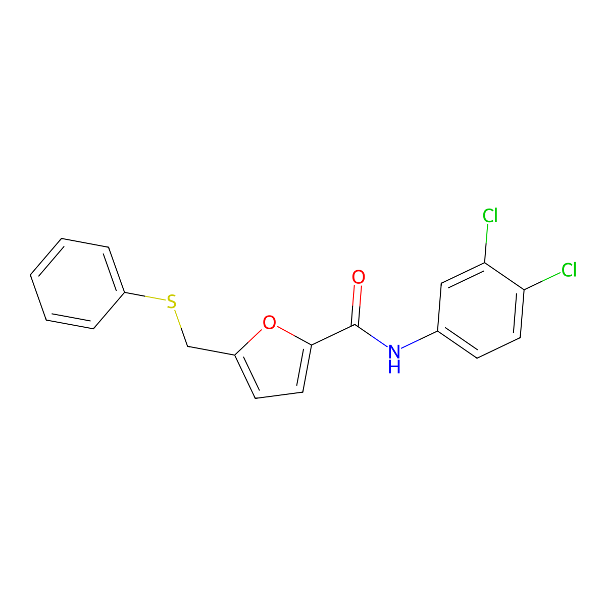 N-(3,4-dichlorophenyl)-5-(phenylsulfanylmethyl)furan-2-carboxamide molecular structure, CAS 831200-38-5