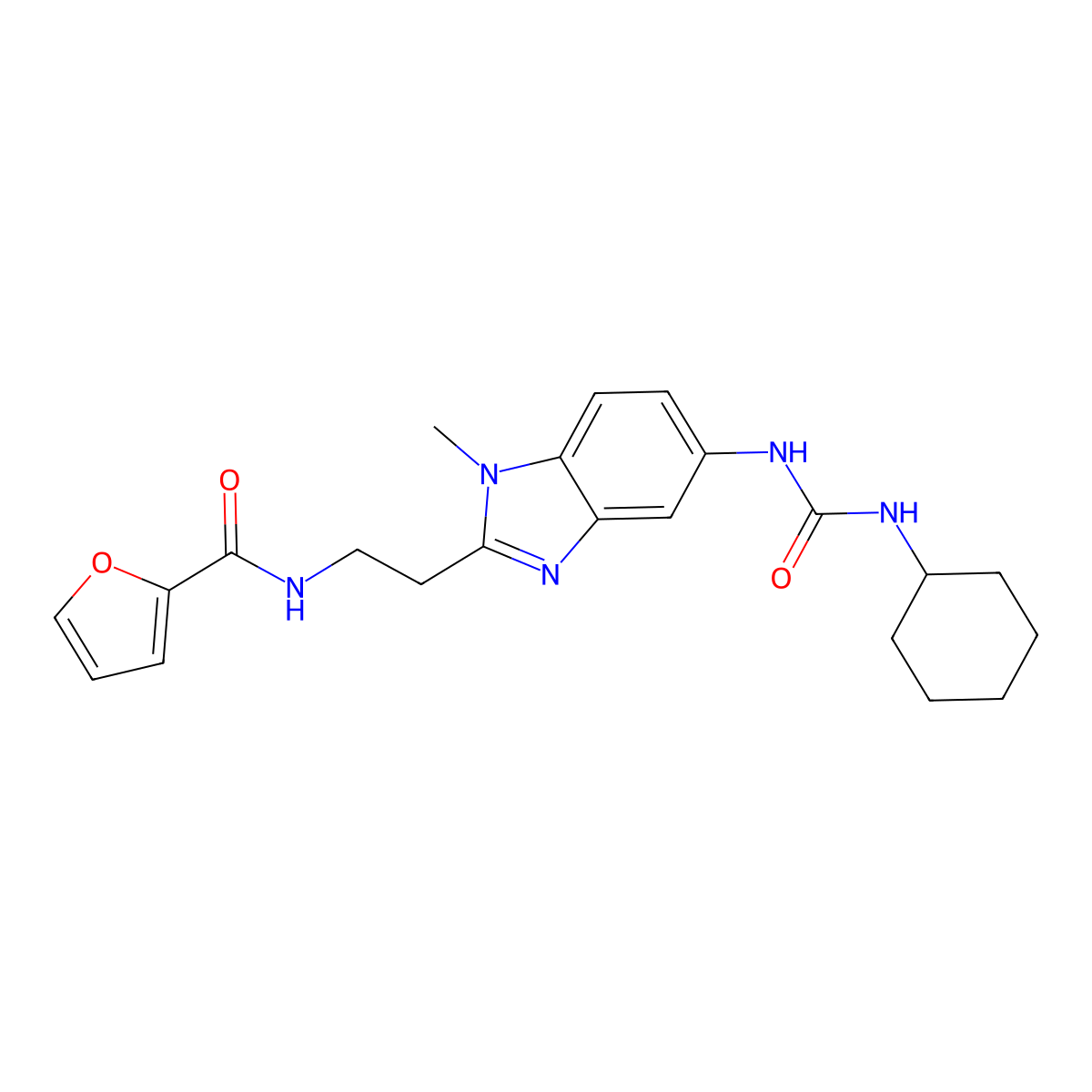 N-[2-[5-(cyclohexylcarbamoylamino)-1-methylbenzimidazol-2-yl]ethyl]furan-2-carboxamide molecular structure, CAS 831204-45-6